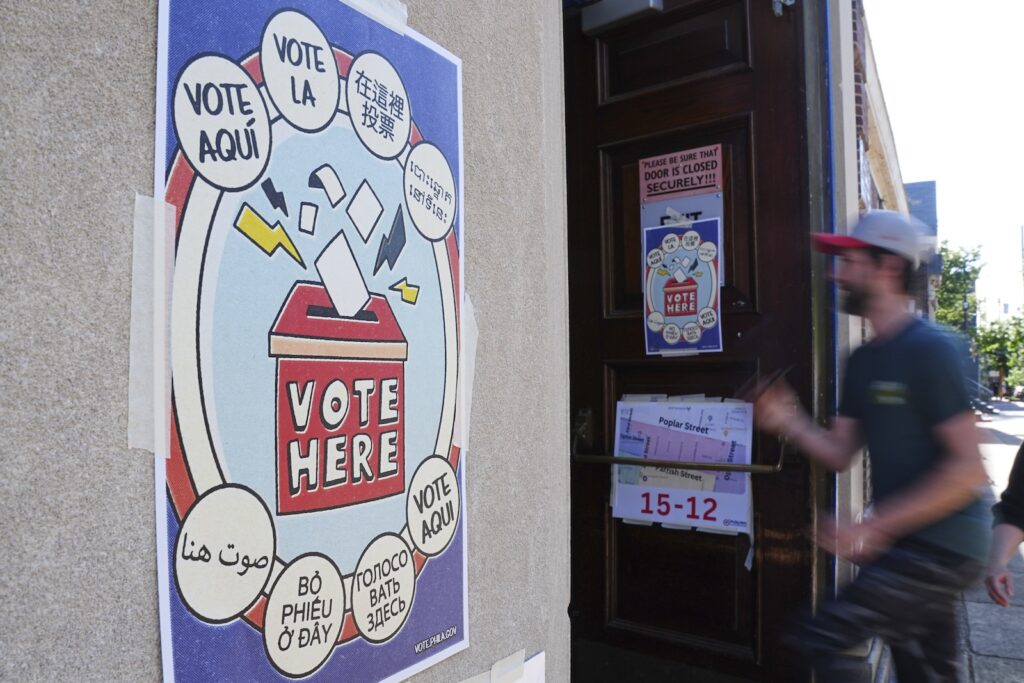 Election 2025-Philadelphia Prosecutor A voter arrives at a polling place during the primary election in Philadelphia, Tuesday, May 20, 2025.