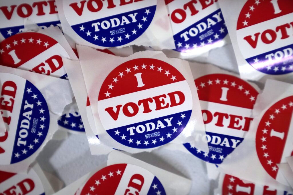 ''I voted'' stickers are seen in a county election office on Election Day.