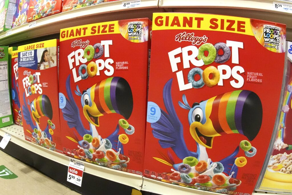 Kelloggs Fruit Loops Cereal Kellogg's Front Loops on a shelf