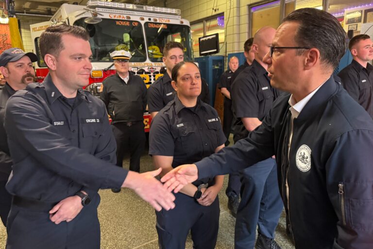 Josh Shapiro meets firefighters at Engine 20 in Chinatown