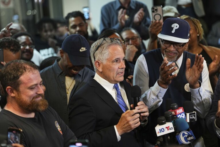 Larry Krasner speaking after winning the primary election