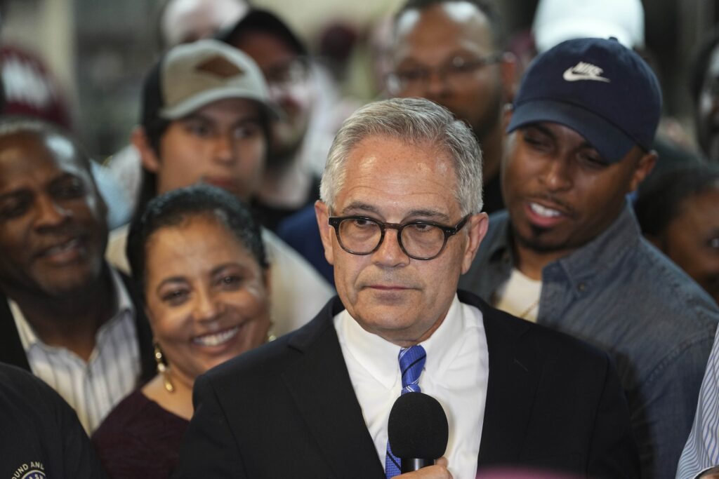 Election 2025-Philadelphia Prosecutor Larry Krasner speaking after winning the primary election