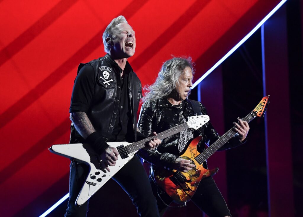 Metallica performing live on stage