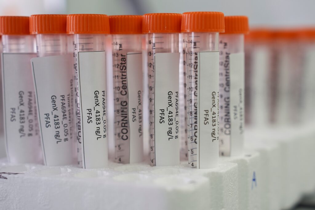 Vials containing samples of PFAS