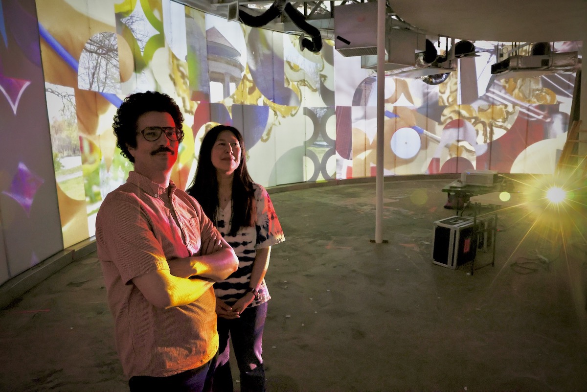 Nadia Hironaka and Matthew Suib inside Love Park's Visitor Center