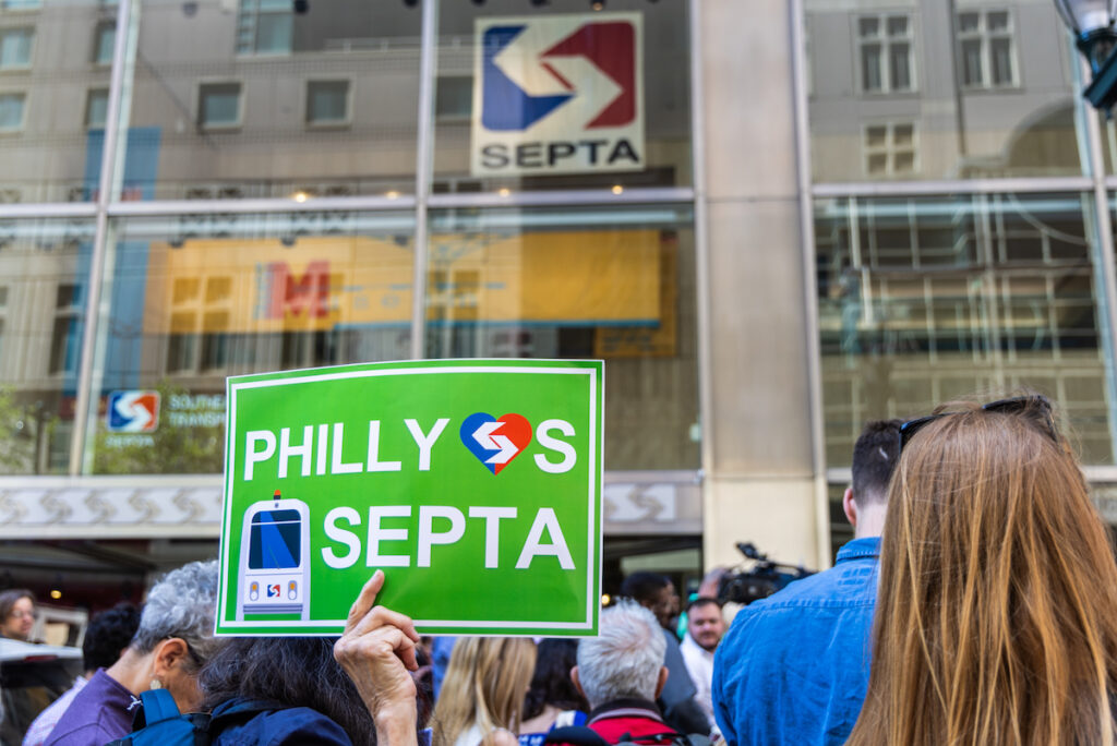 Public transit supporters rallied outside SEPTA headquarters