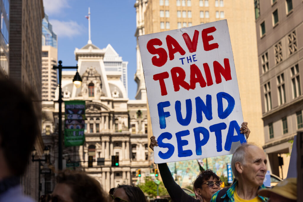 Public transit supporters rallied outside SEPTA headquarters