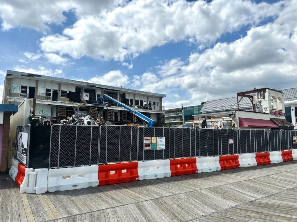 Fenced-off construction zone at Rehoboth Beach boardwalk