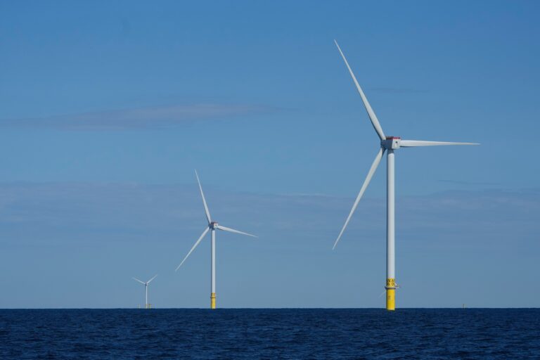 Wind turbines of South Fork Wind are seen off the coast of Block Island, Rhode Island