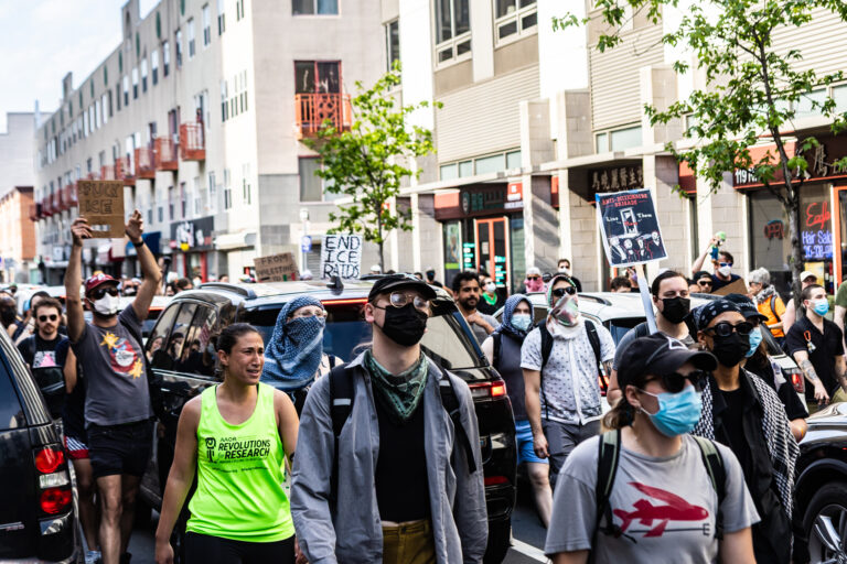ICE raid protesters stop traffic on 9th Street in Philadelphia on June 10, 2025.