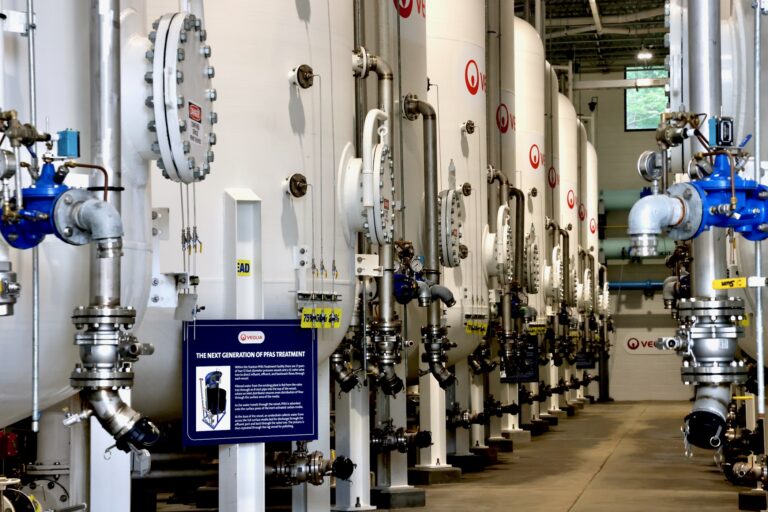 A line of tanks at a PFAS treatment plant in Stanton, Delaware
