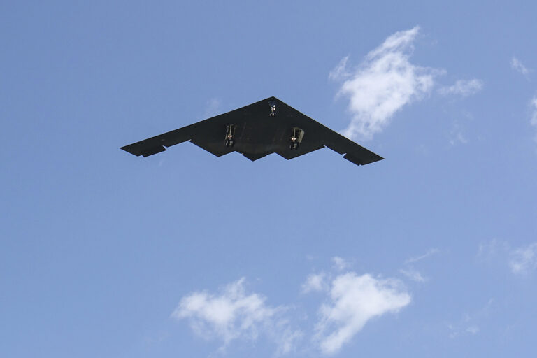 A B-2 bomber arrives at Whiteman Air Force Base Mo., Sunday, June 22, 2025. (AP Photo/David Smith)