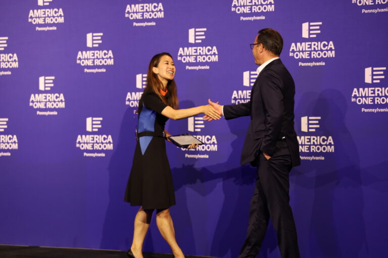 Alice Siu greets Josh Shapiro