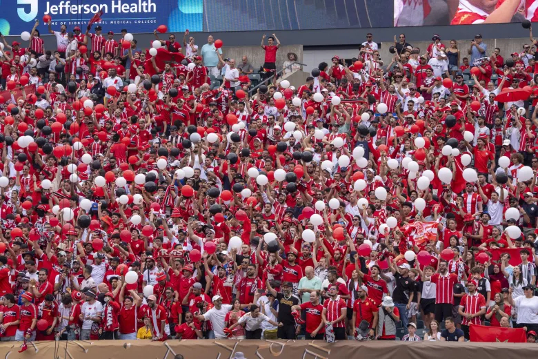 Many Wydad AC fans cheer their team
