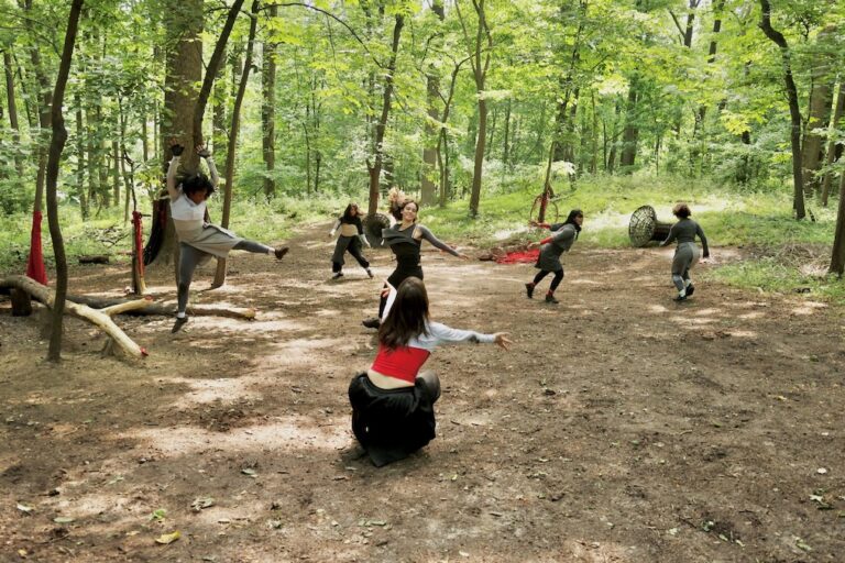 Dancers perform in the woods of the Schuylkill Center