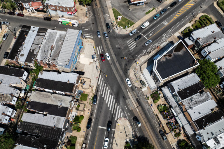 Aerial still shows the intersection of 58th and Baltimore