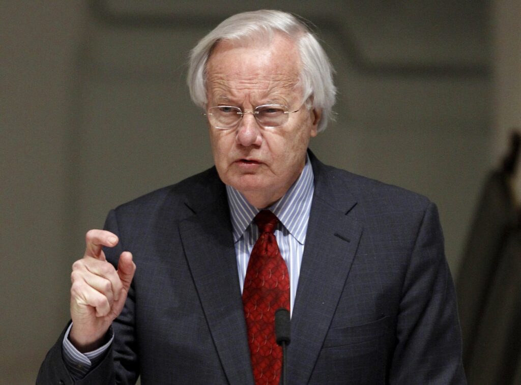 Obit Bill Moyers Bill Moyers speaking at a microphone