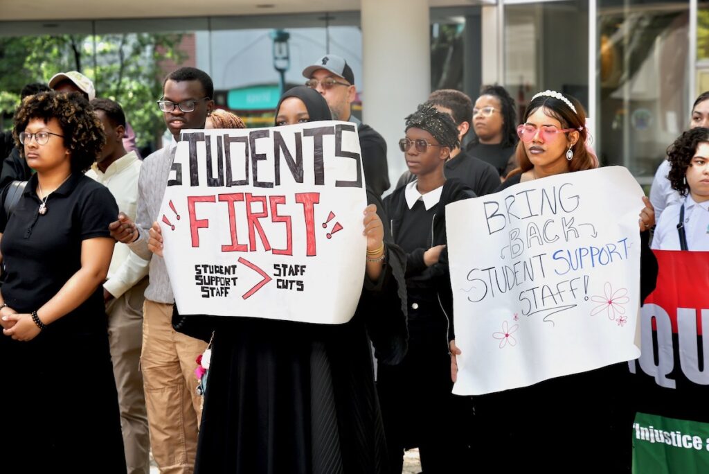 Camden high school students at protest in Trenton