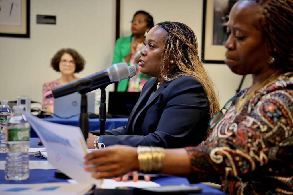 Katrina McCombs speaks at New Jersey State Board of Education meeting in Trenton