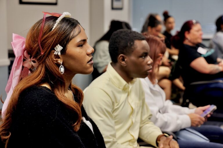 Marialyz Daniels and Kevin Duncan attend the New Jersey State Board of Education meeting in Trenton.