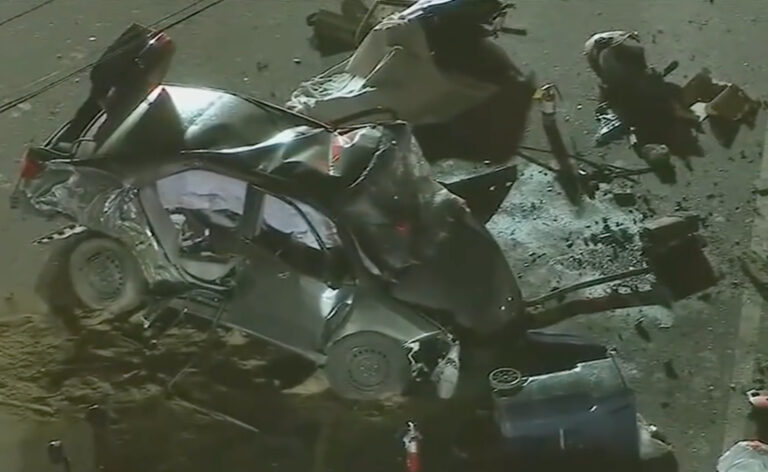 a crashed vehicle in the street