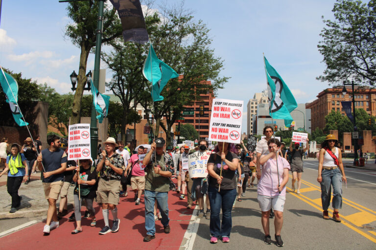 People march in Philadelphia, calling for the U.S. to not become involved in the Israel-Iran war