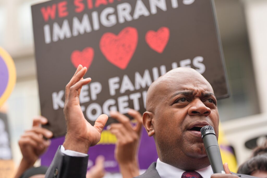 Mayor Ras Baraka speaks to supporters and media after a court appearance