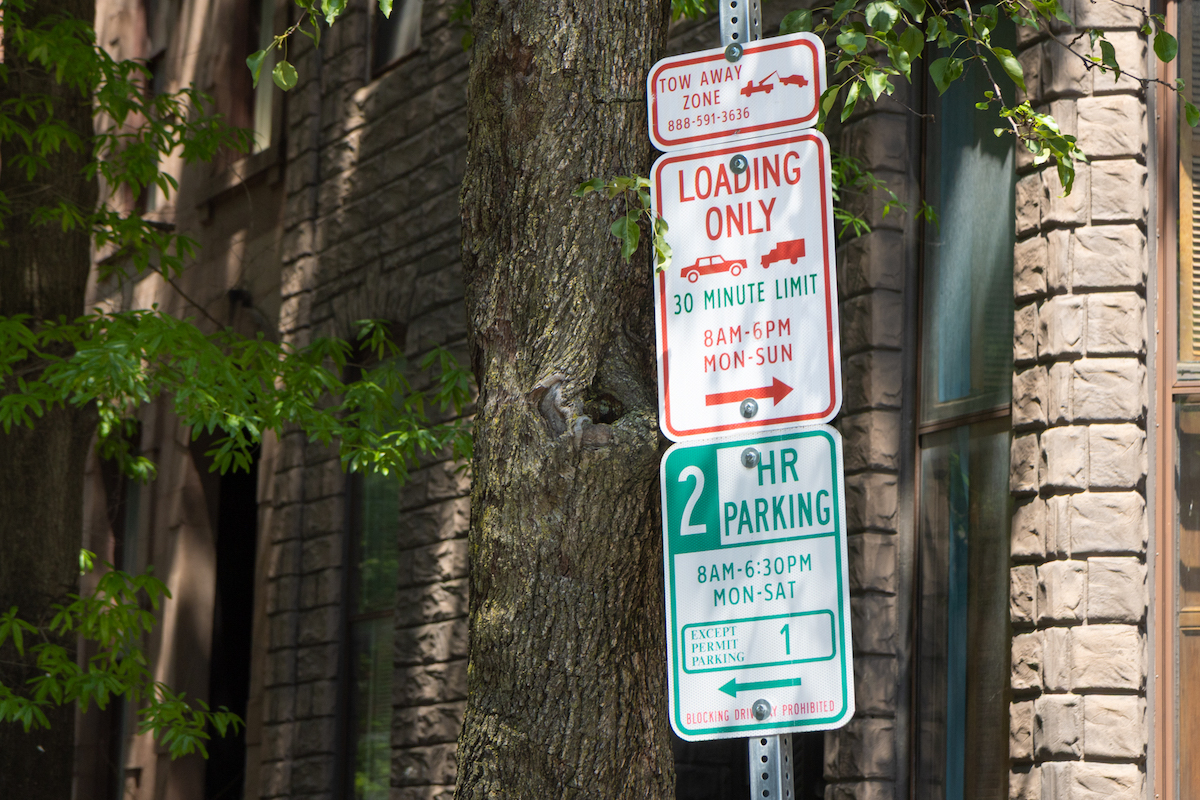 Loading zone and parking zone signs in Philadelphia