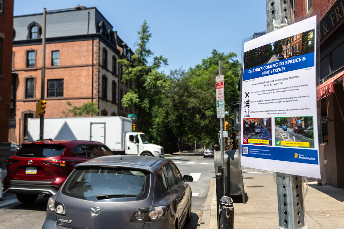 A sign posted explaining the coming street parking changes in Center City Philadelphia