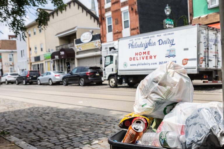 Trash on the curb in the Germantown section of Philadelphia