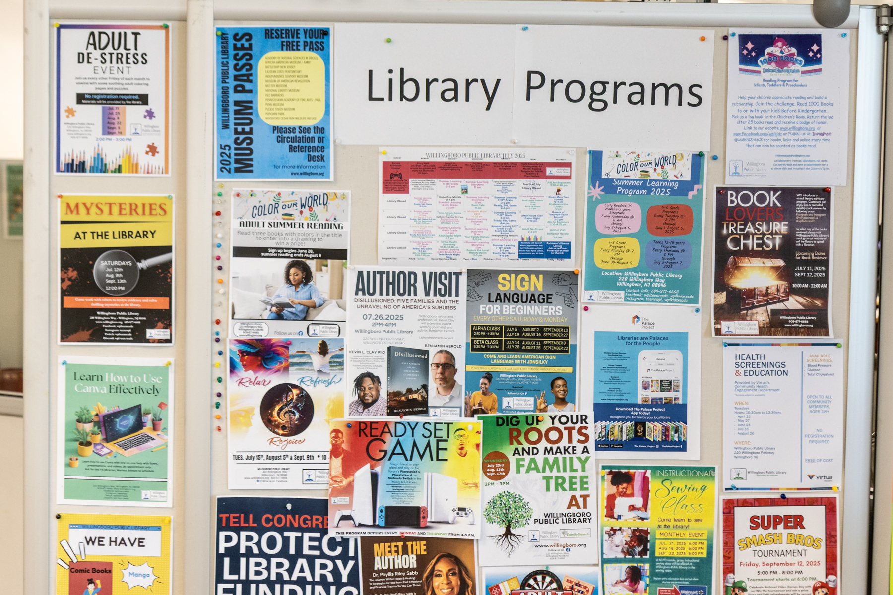 a board of library programs in the Willingboro Public Library