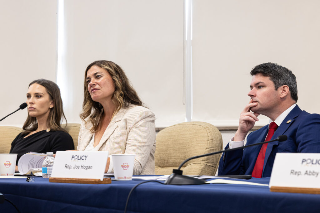 07 29 2025 k paynter republican child care industry hearing_-7 Shelby Labs, Kristin Marcell and Joe Hogan look on
