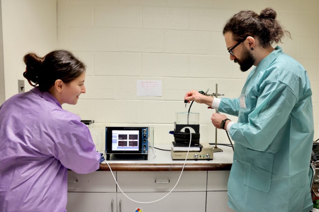 Danielle Shoshany and Mert Deniz Polat teaching at Drexel University's BIOMED Summer Academy