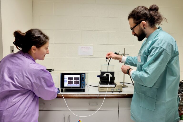 Danielle Shoshany and Mert Deniz Polat teaching at Drexel University's BIOMED Summer Academy