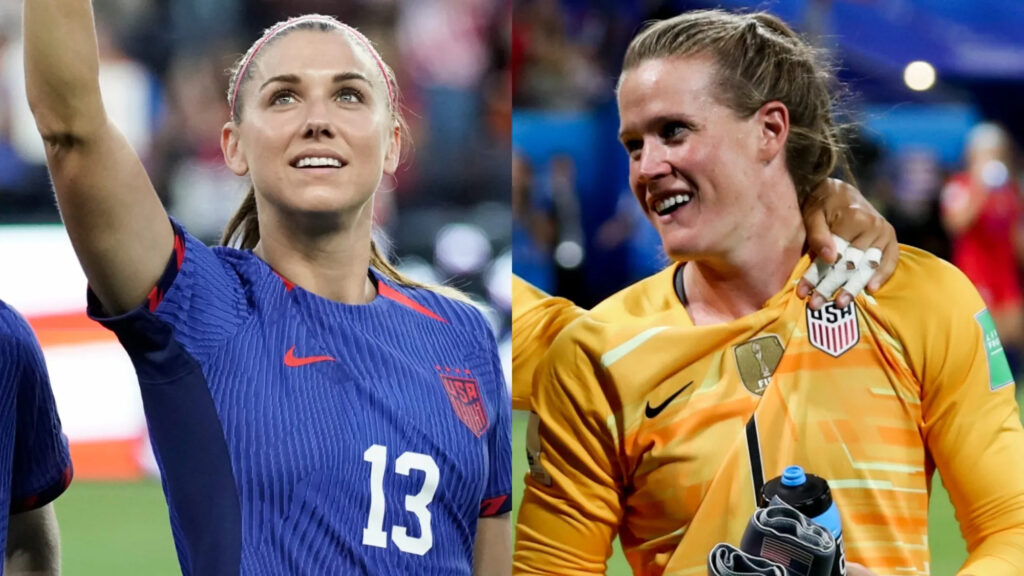 Alex-Morgan-Alyssa-Naeher-file side-by-side photos of Alex Morgan and Alyssa Naeher