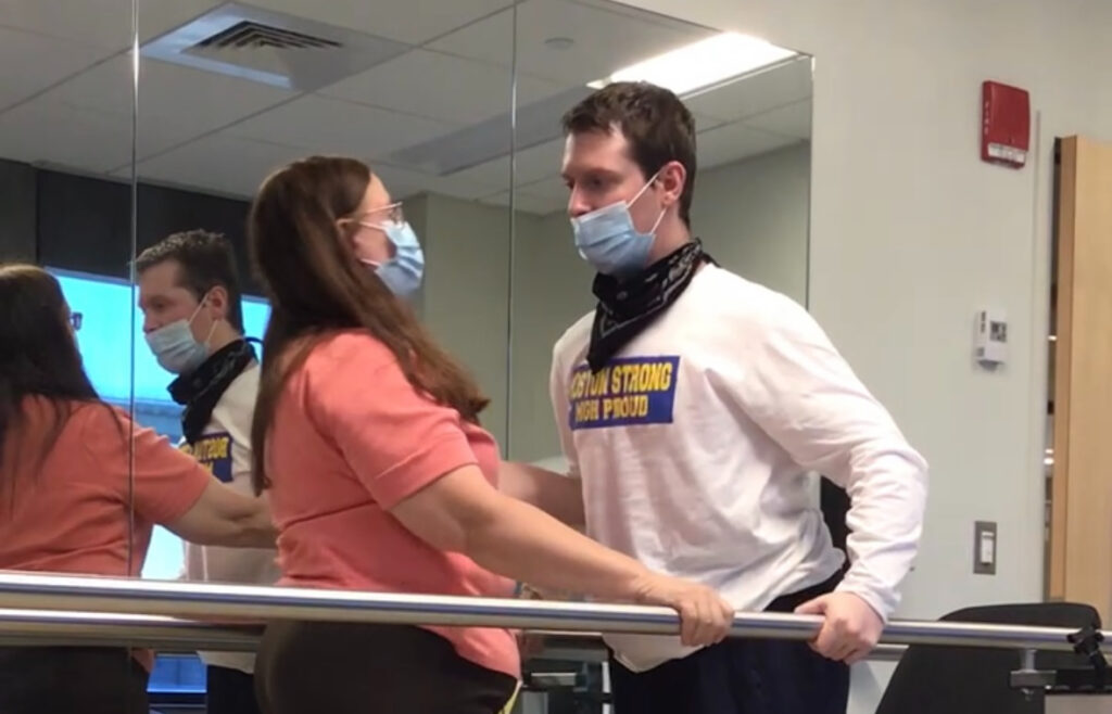 Jake Haendel with a therapist at Spaulding Rehabilitation Hospital Boston (courtesy of Jake Haendel)