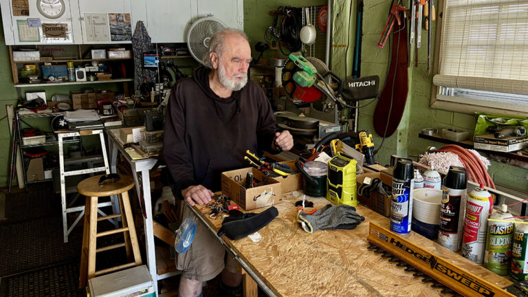 A man works in his workshop in Delaware