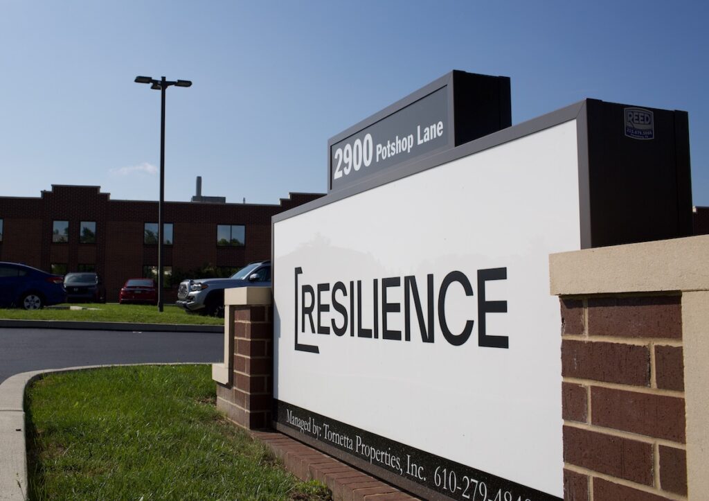 Tmunity-Manufacturing-Replaced-by-Reslience-KMG-070925-01 Sign for new biotech start up Resilience