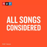 The logo image for All Songs Considered. The background is bright red orange. 
