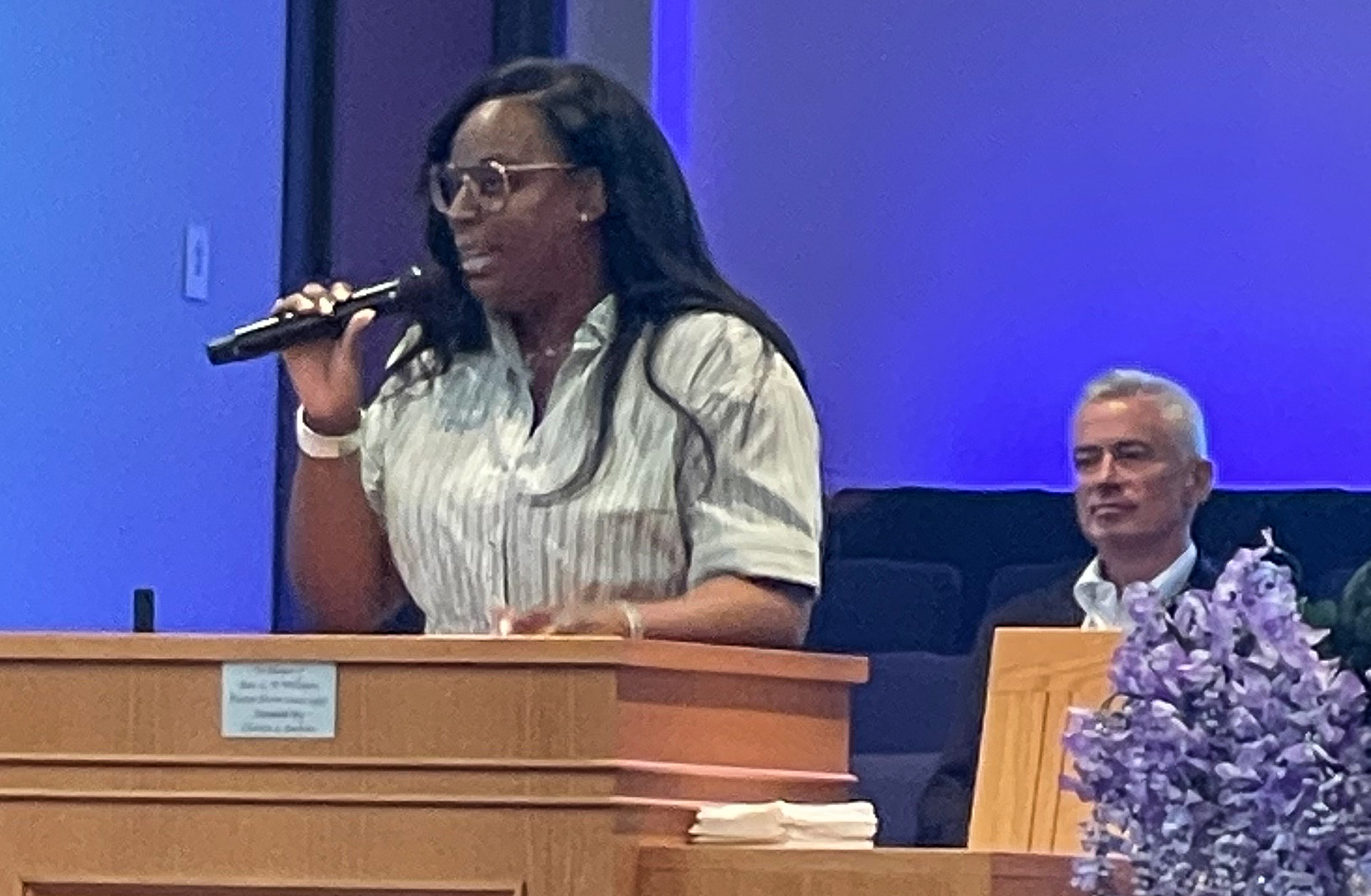 LaMonica McIver speaks at Second Baptist Church