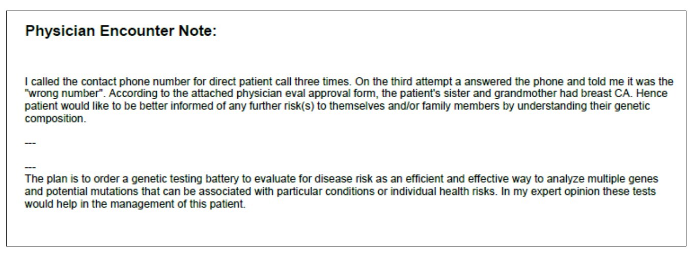a physician encounter note