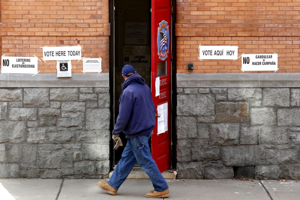 New Jersey Votes A man walks into a polling place at a Hoboken Fire Department firehouse during Election Day