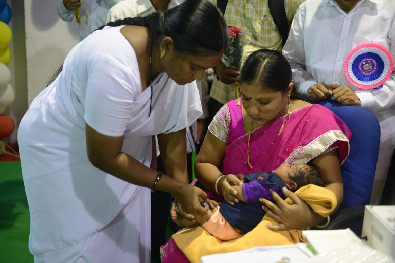 A child receives the DPT vaccine