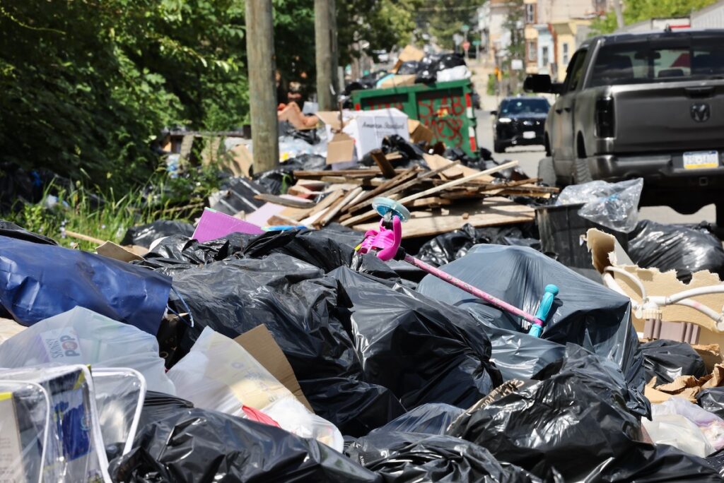 Trash accumulates along Wyalusing Avenue