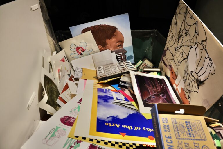 Mounds of original artwork by University of the Arts students