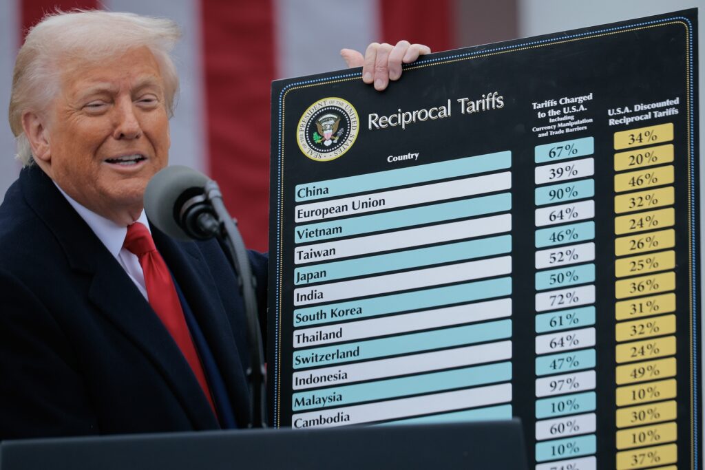 President Trump Holds “Make America Wealthy Again Event” In White House Rose Garden President Trump with tariffs board