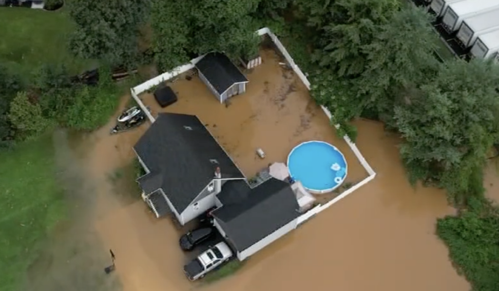 Flooding is seen overhead in Upper Saucon, Pennsylvania.