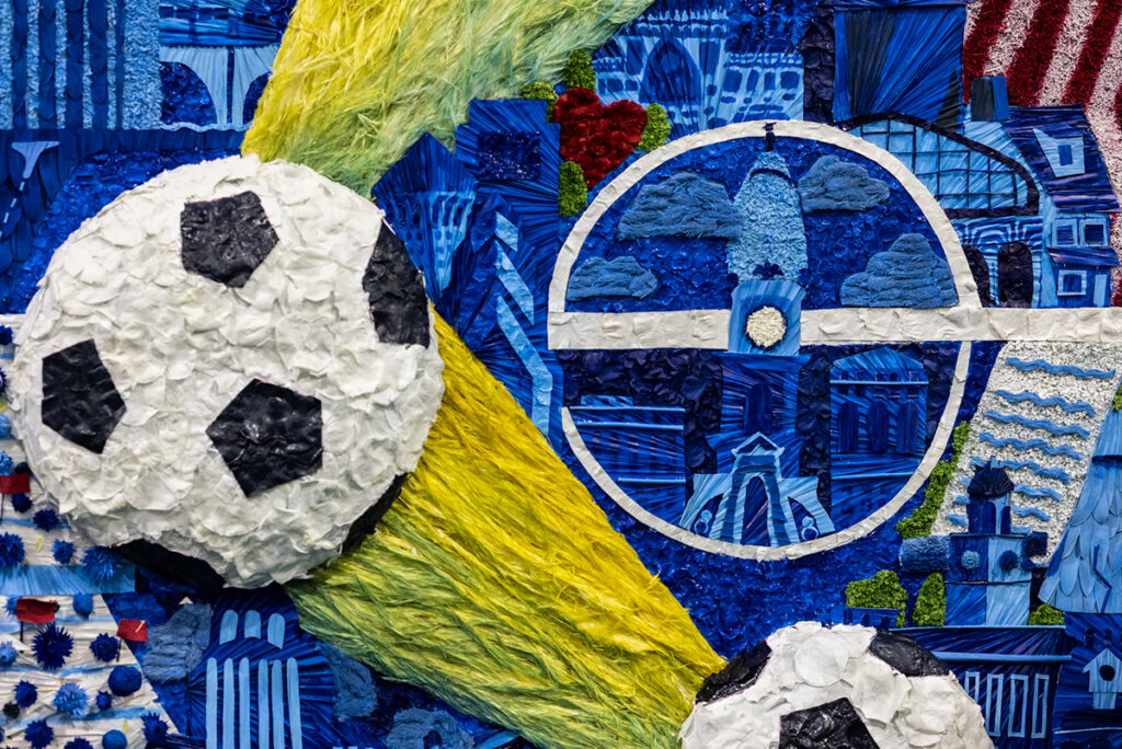 A colorful replica of the Philadelphia's World Cup host city poster using preserved and spray-painted flower material