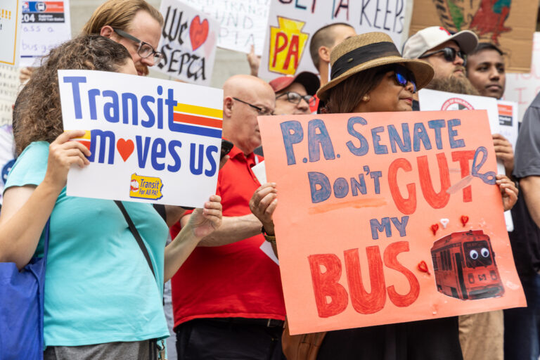 Transit Forward Philadelphia at SEPTA cuts protest rally outside City Hall