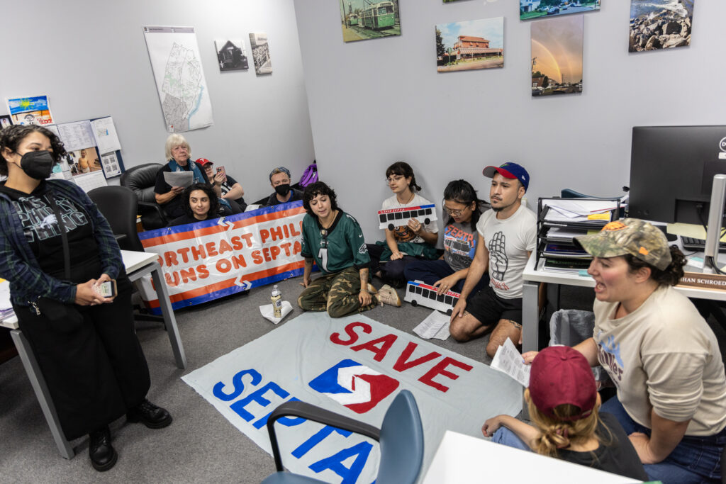 SEPTA protesters inside Joe Picozzi’s office